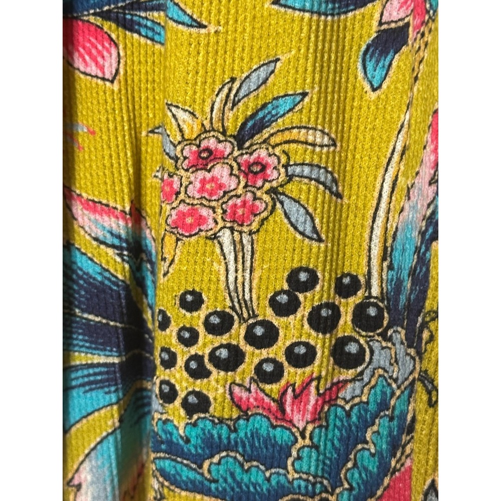 Sundance M Waffle Knit Floral Leggings Boho Mustard Cotton Lagenlook Cottagecore - Picture 3 of 7